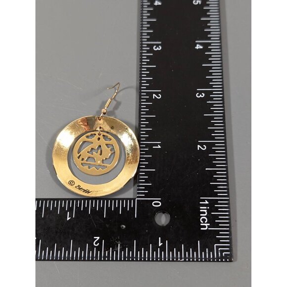 Vintage Berebi Western Buffalo Blue Enamel Gold Tone Round Hoop Dangle Earrings - Picture 7 of 8